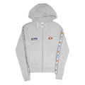 ELLESSE Womens Grey Full Zip Hoodie UK 8 Logo Tape Stripe Casual Cotton Blend