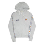 ELLESSE Womens Grey Full Zip Hoodie UK 8 Logo Tape Stripe Casual Cotton Blend
