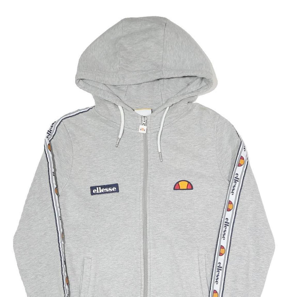 ELLESSE Womens Grey Full Zip Hoodie UK 8 Logo Tape Stripe Casual Cotton Blend