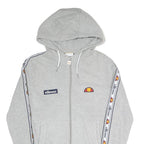 ELLESSE Womens Grey Full Zip Hoodie UK 8 Logo Tape Stripe Casual Cotton Blend