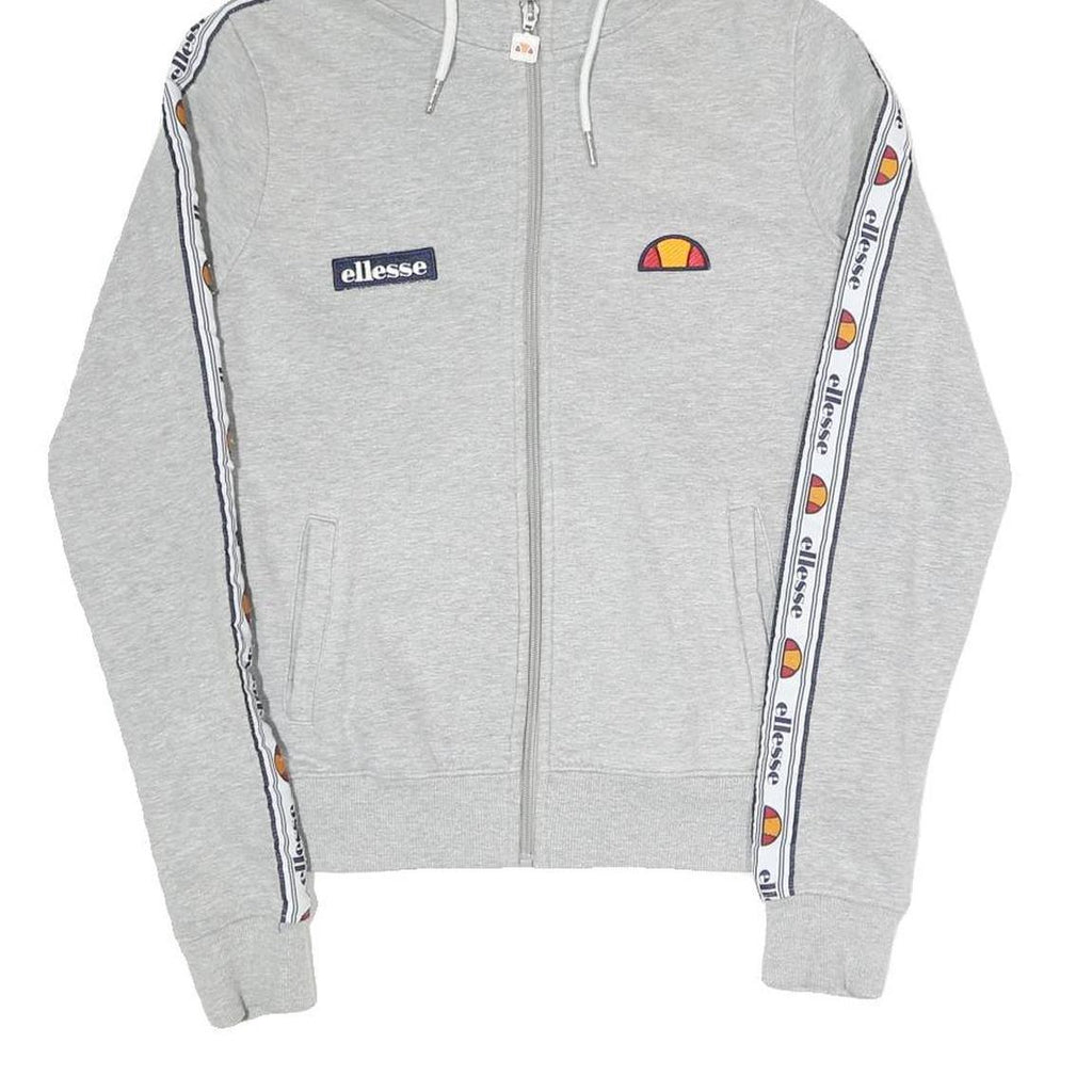 ELLESSE Womens Grey Full Zip Hoodie UK 8 Logo Tape Stripe Casual Cotton Blend