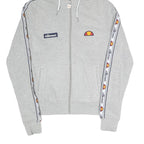 ELLESSE Womens Grey Full Zip Hoodie UK 8 Logo Tape Stripe Casual Cotton Blend