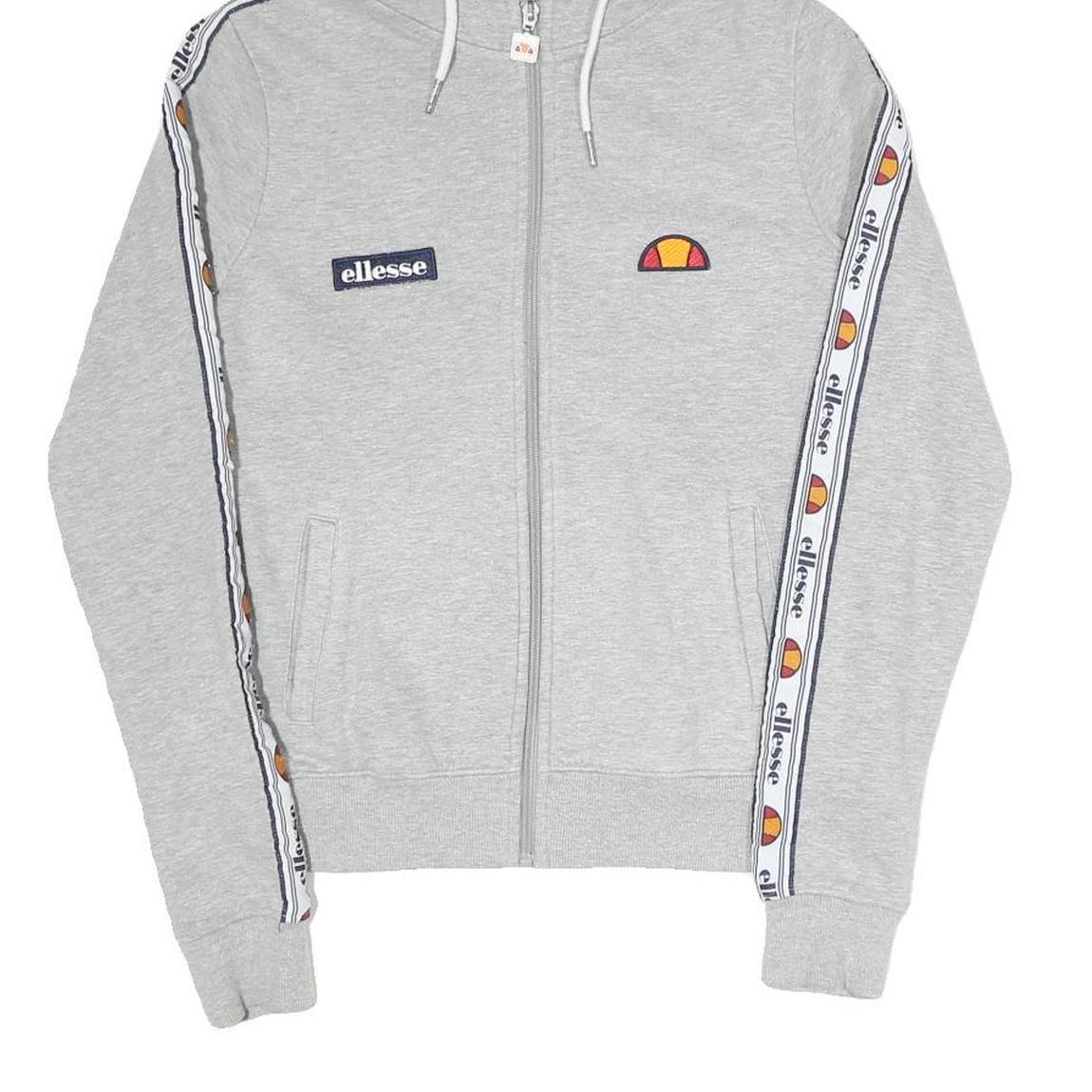 ELLESSE Womens Grey Full Zip Hoodie UK 8 Logo Tape Stripe Casual Cotton Blend