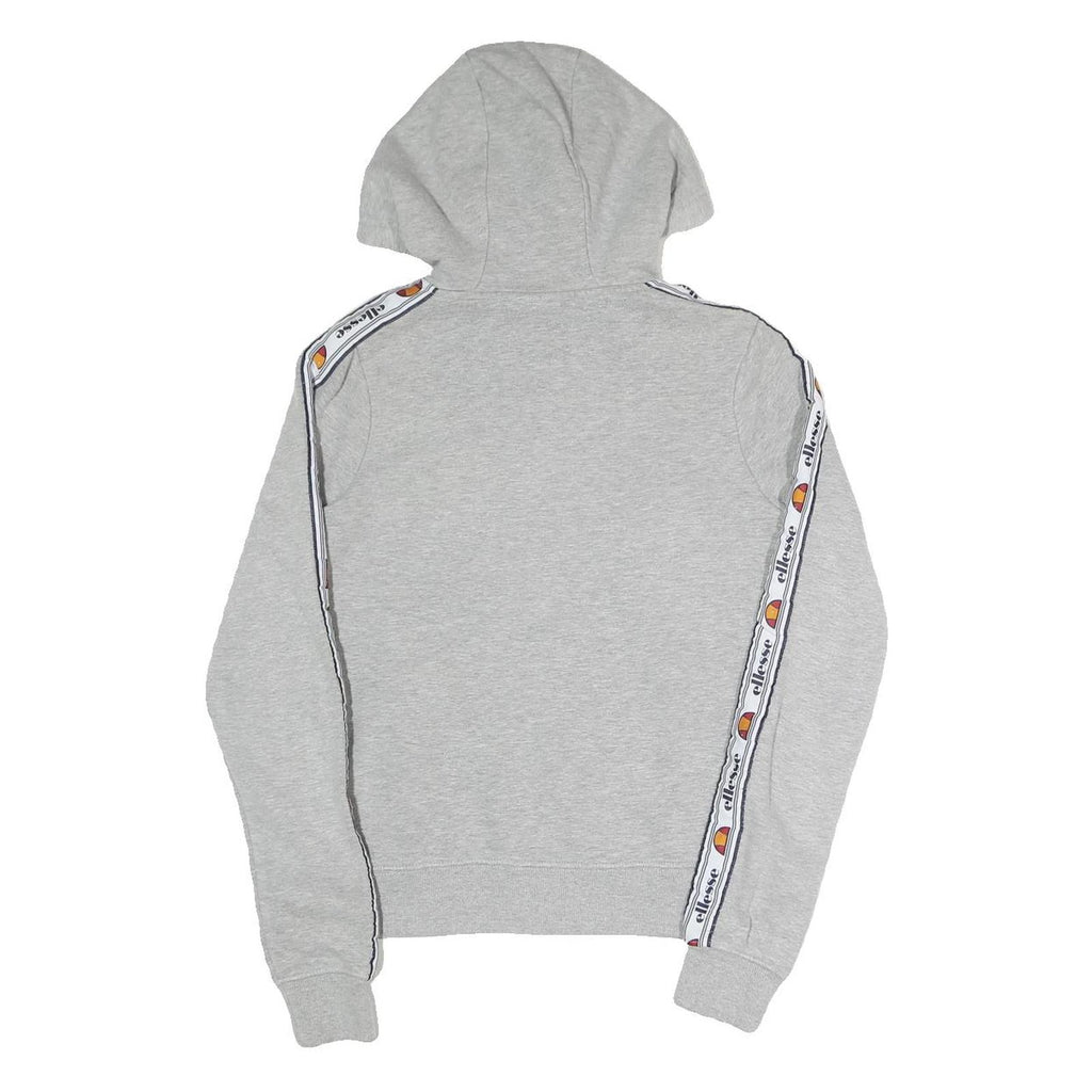 ELLESSE Womens Grey Full Zip Hoodie UK 8 Logo Tape Stripe Casual Cotton Blend