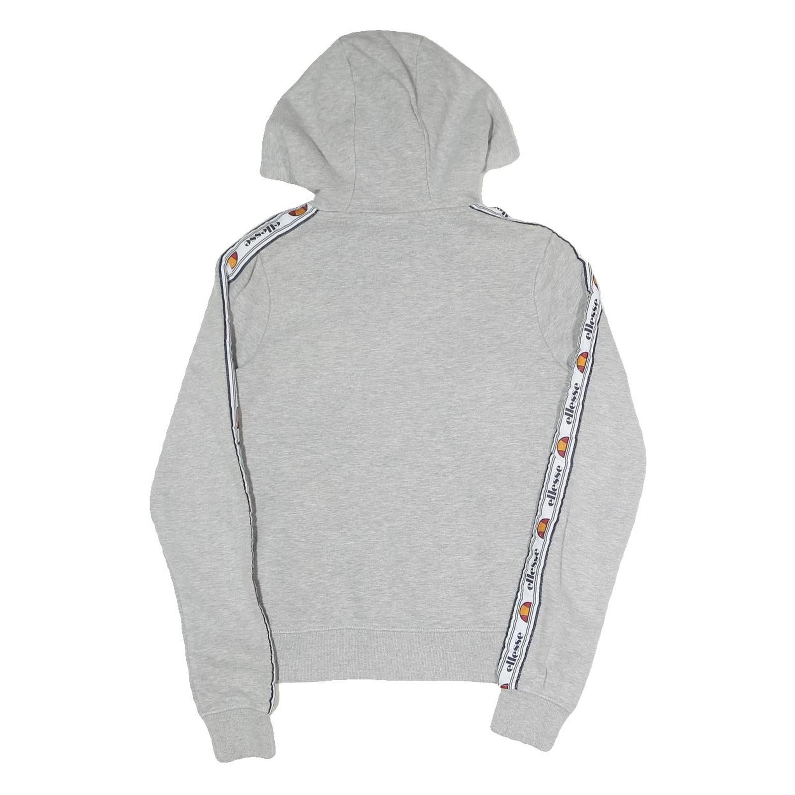 ELLESSE Womens Grey Full Zip Hoodie UK 8 Logo Tape Stripe Casual Cotton Blend