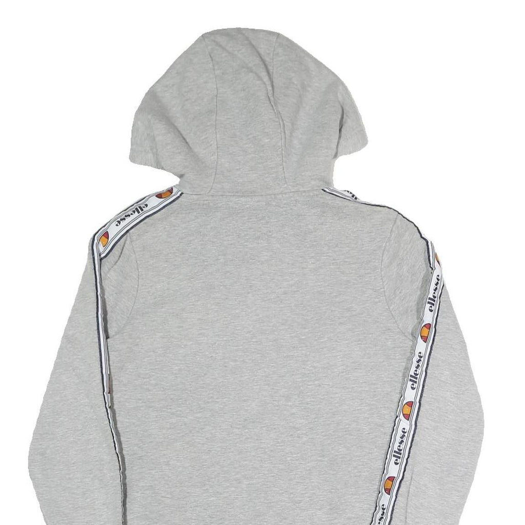 ELLESSE Womens Grey Full Zip Hoodie UK 8 Logo Tape Stripe Casual Cotton Blend