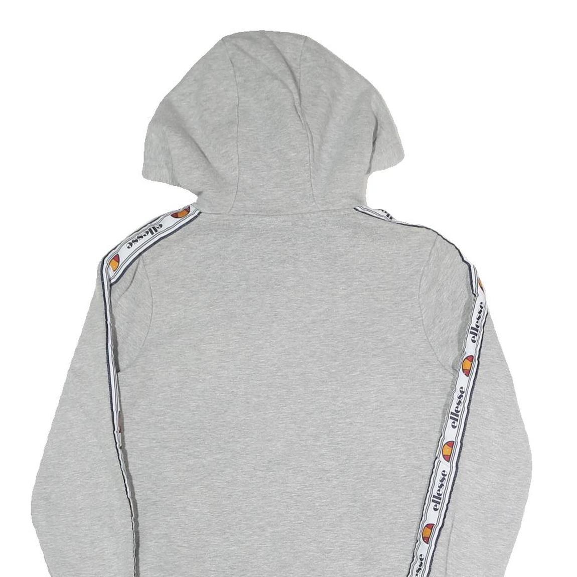 ELLESSE Womens Grey Full Zip Hoodie UK 8 Logo Tape Stripe Casual Cotton Blend