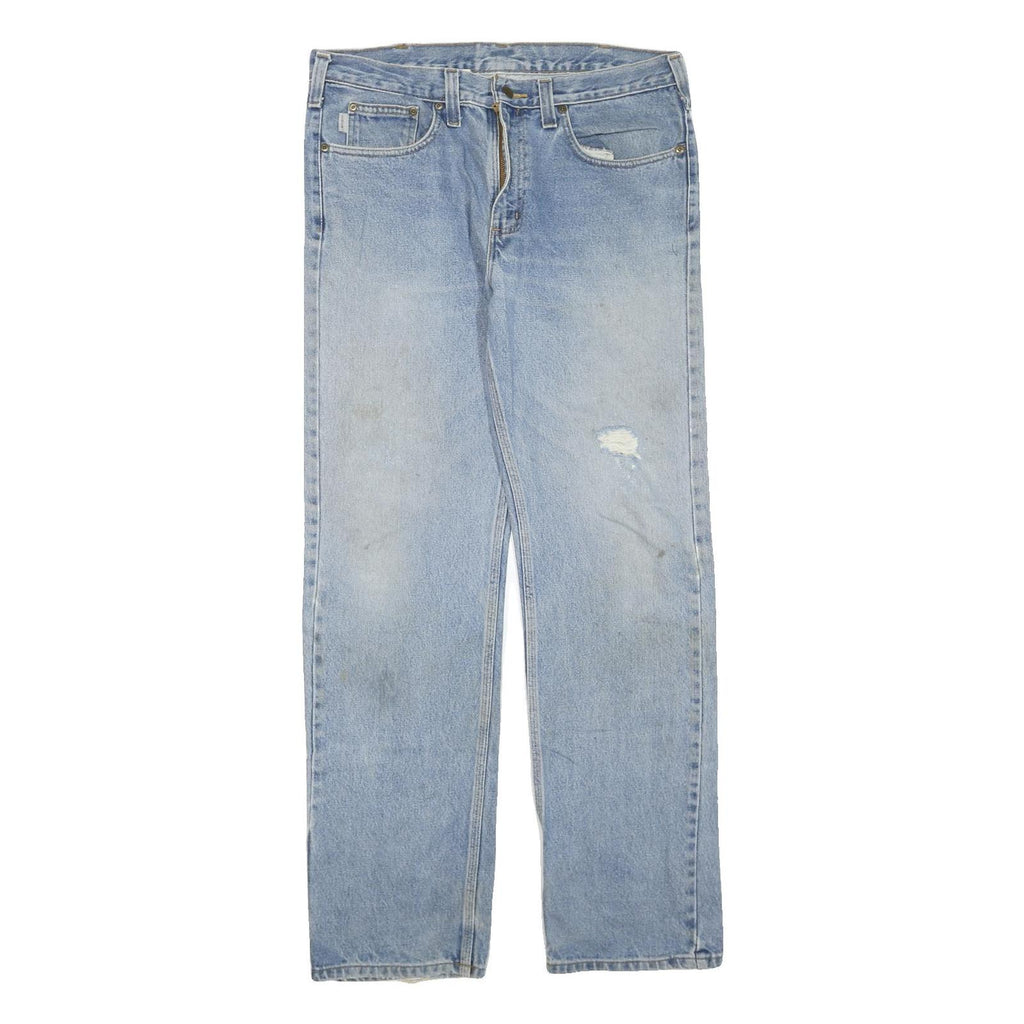 CARHARTT Mens Regular Fit Blue Denim Straight Leg Cotton Blend W34 L34 Zip Jeans