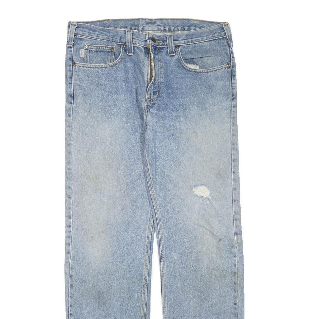 CARHARTT Mens Regular Fit Blue Denim Straight Leg Cotton Blend W34 L34 Zip Jeans