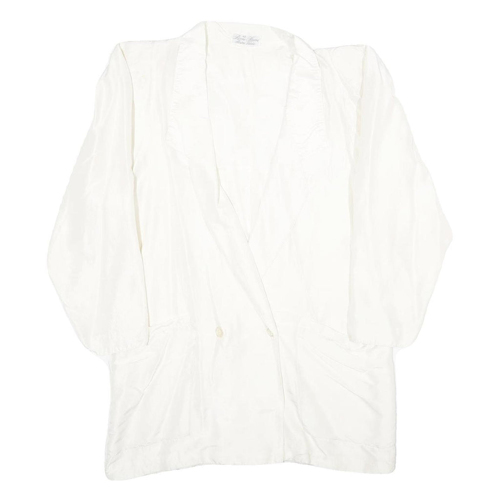 PIERRE HARRE Womens White Silk Button Jacket UK 12 Regular Fit Long Sleeve Plain