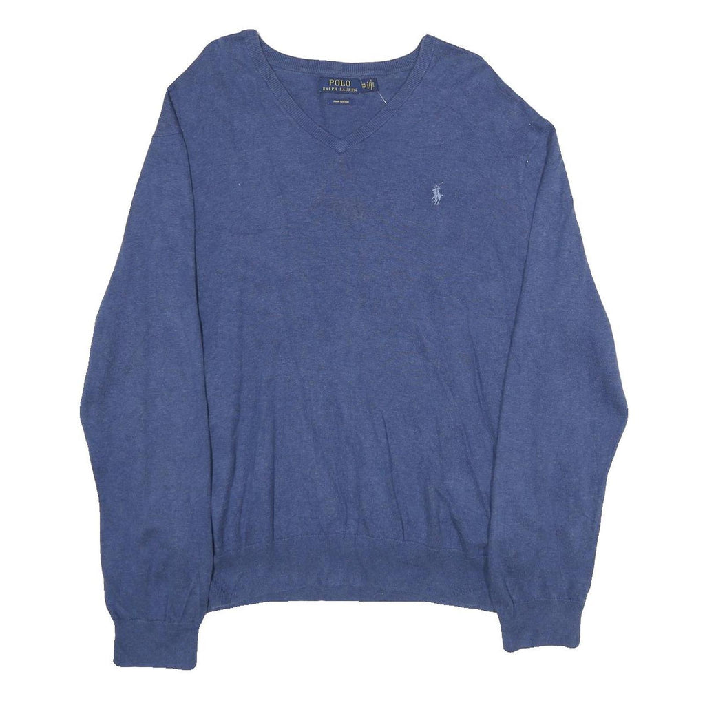 POLO RALPH LAUREN Mens Blue Plain Cotton V-Neck Basic Knit 2XL Jumper