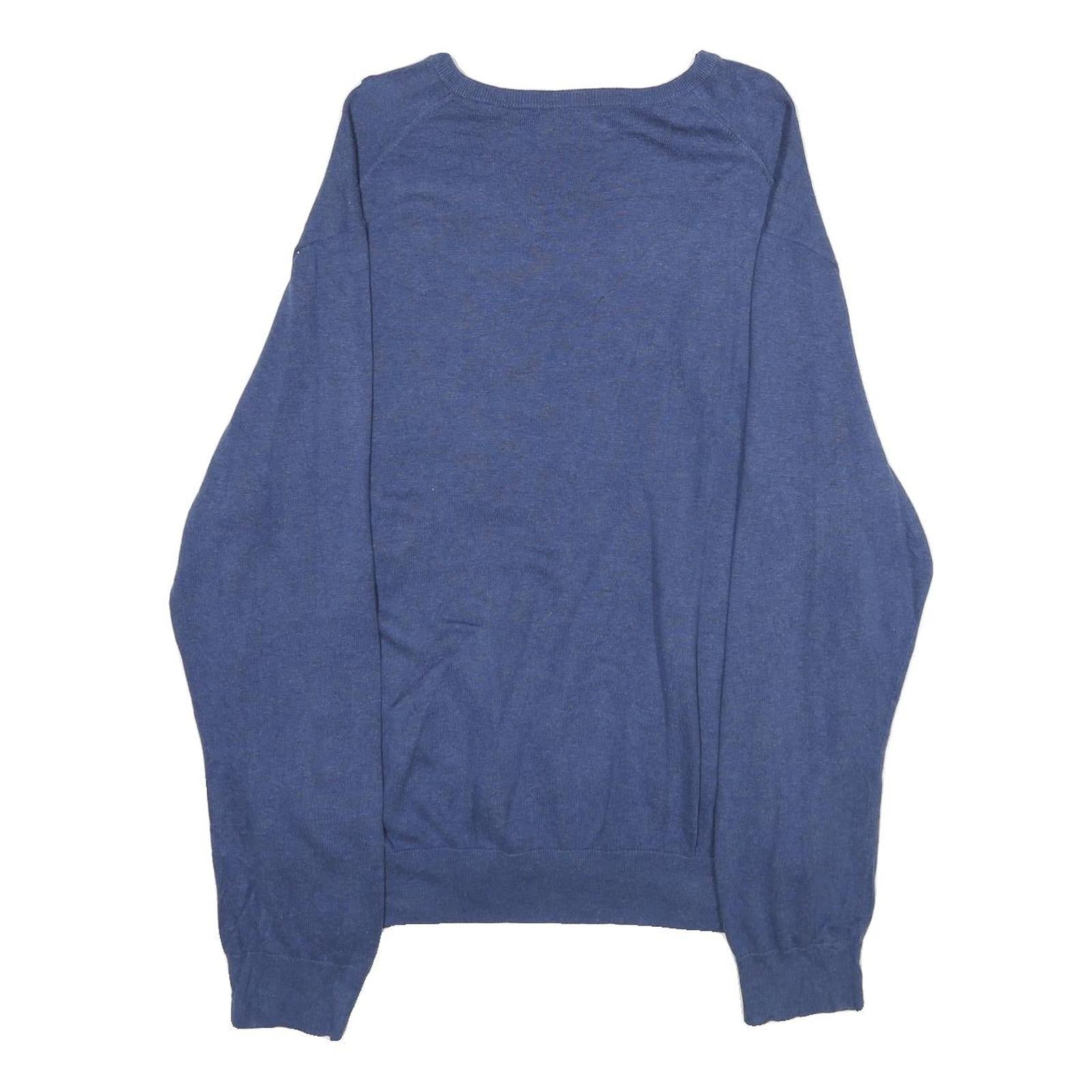 POLO RALPH LAUREN Mens Blue Plain Cotton V-Neck Basic Knit 2XL Jumper