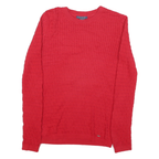 TOMMY HILFIGER Womens Red Patterned Jumper Crew Neck Cable Knit S Cotton Blend