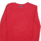 TOMMY HILFIGER Womens Red Patterned Jumper Crew Neck Cable Knit S Cotton Blend