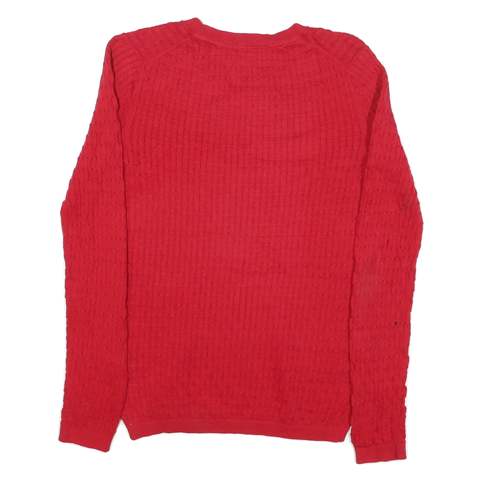 TOMMY HILFIGER Womens Red Patterned Jumper Crew Neck Cable Knit S Cotton Blend
