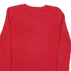 TOMMY HILFIGER Womens Red Patterned Jumper Crew Neck Cable Knit S Cotton Blend