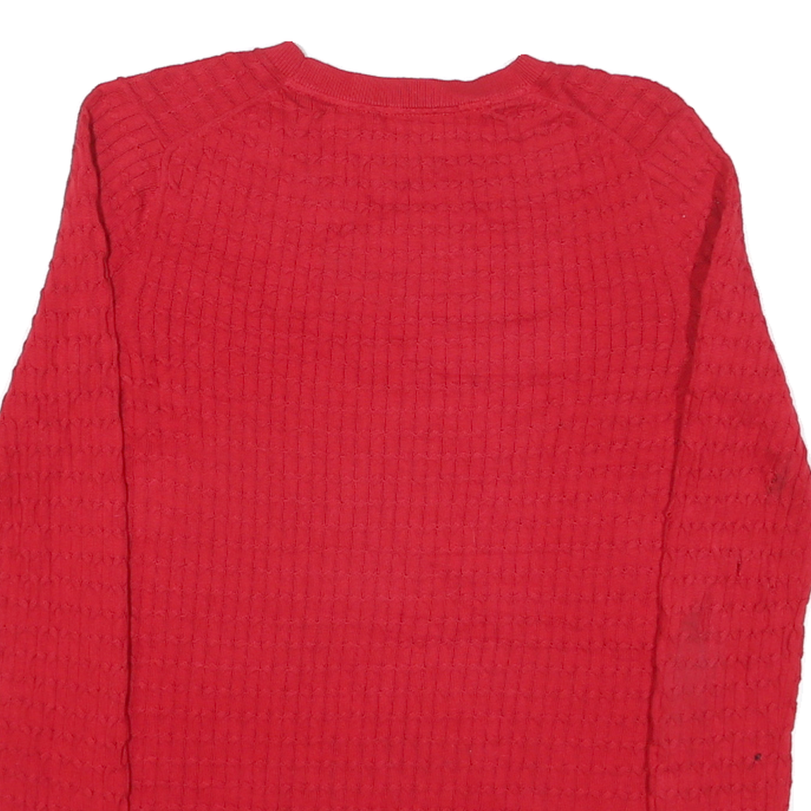 TOMMY HILFIGER Womens Red Patterned Jumper Crew Neck Cable Knit S Cotton Blend