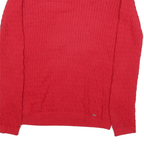 TOMMY HILFIGER Womens Red Patterned Jumper Crew Neck Cable Knit S Cotton Blend
