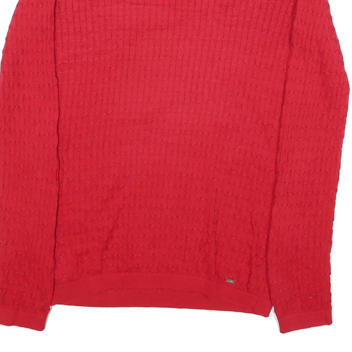 TOMMY HILFIGER Womens Red Patterned Jumper Crew Neck Cable Knit S Cotton Blend