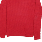TOMMY HILFIGER Womens Red Patterned Jumper Crew Neck Cable Knit S Cotton Blend