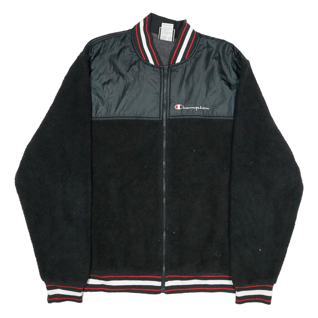 CHAMPION Mens Black Zip Jacket XL Polyester Blend Varsity Style Logo