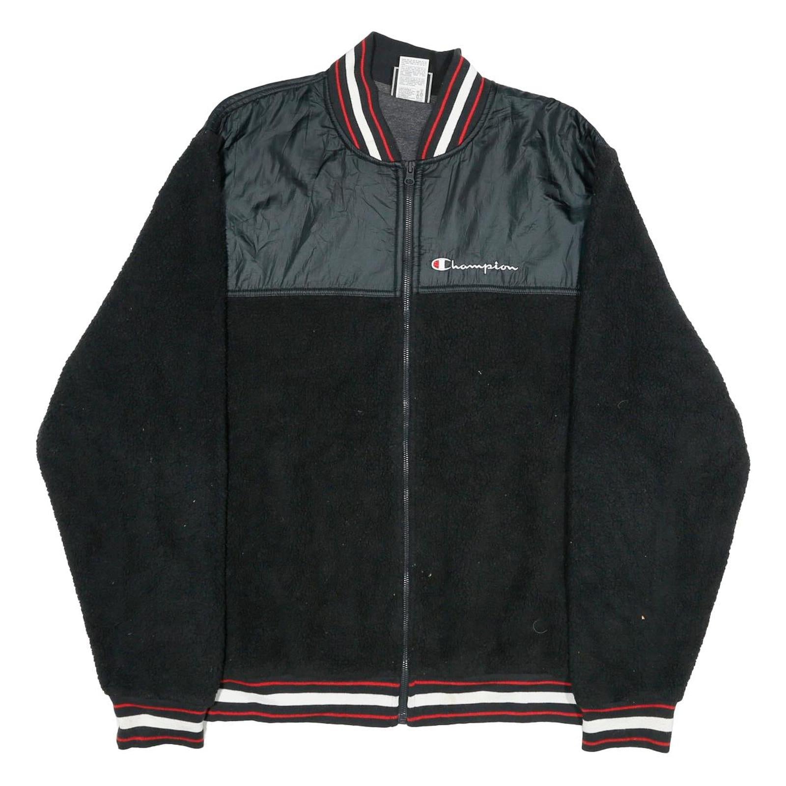 CHAMPION Mens Black Zip Jacket XL Polyester Blend Varsity Style Logo