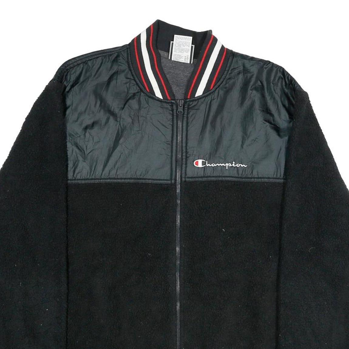 CHAMPION Mens Black Zip Jacket XL Polyester Blend Varsity Style Logo
