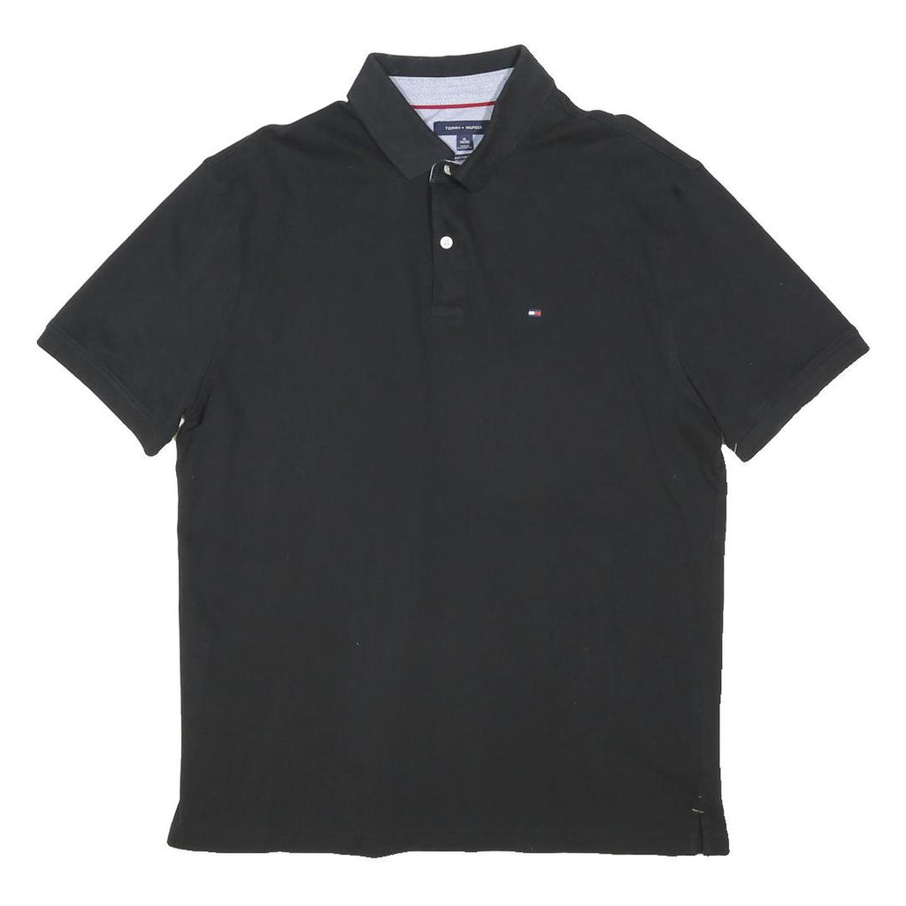 TOMMY HILFIGER Mens Black Short Sleeve Polo Shirt XL Cotton Blend Classic Fit