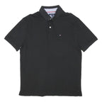 TOMMY HILFIGER Mens Black Short Sleeve Polo Shirt XL Cotton Blend Classic Fit