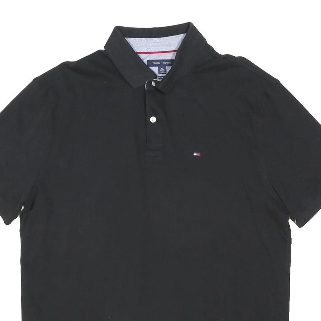 TOMMY HILFIGER Mens Black Short Sleeve Polo Shirt XL Cotton Blend Classic Fit