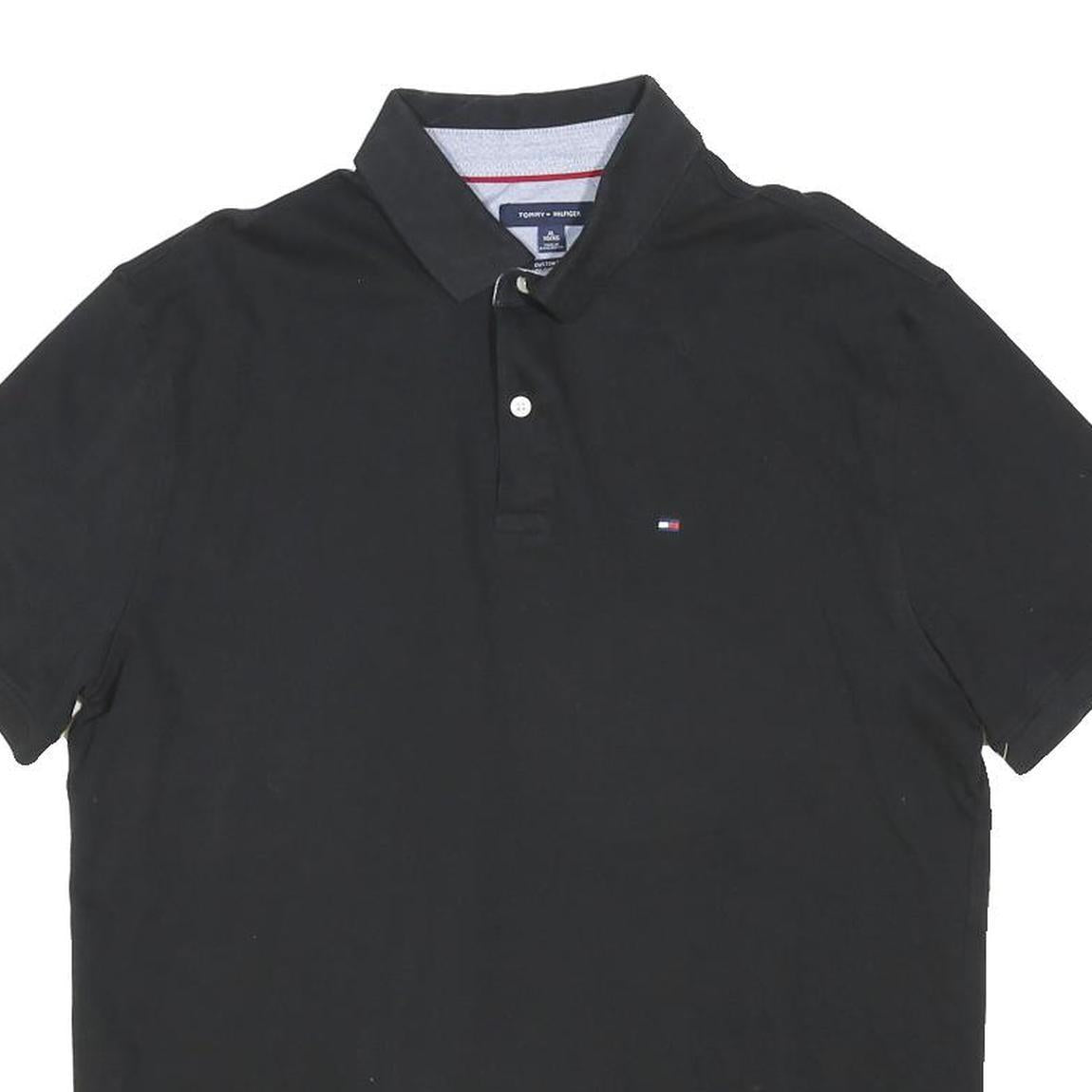 TOMMY HILFIGER Mens Black Short Sleeve Polo Shirt XL Cotton Blend Classic Fit