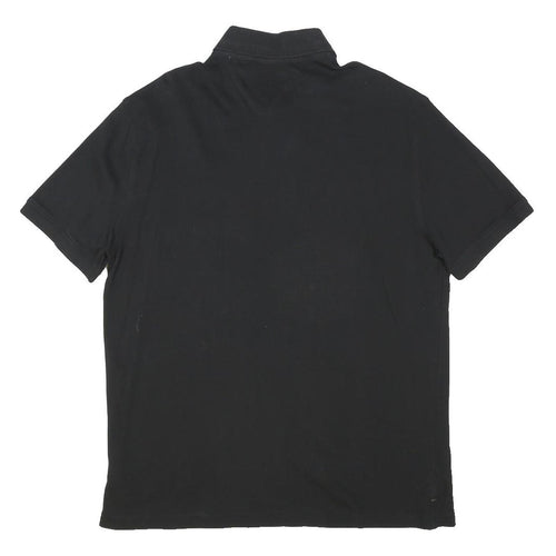 TOMMY HILFIGER Mens Black Short Sleeve Polo Shirt XL Cotton Blend Classic Fit