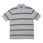 TOMMY HILFIGER Mens Grey Short Sleeve Striped Polo Shirt L Classic Cotton Blend