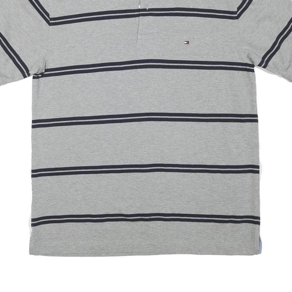 TOMMY HILFIGER Mens Grey Short Sleeve Striped Polo Shirt L Classic Cotton Blend