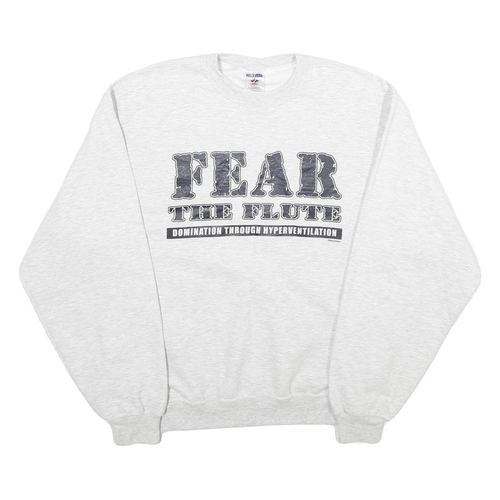 JERZEES Mens White Fear The Flute Cotton Blend Sweatshirt S Crew Neck Casual