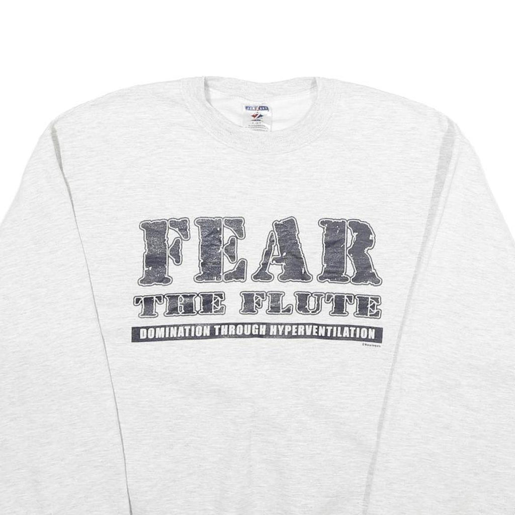 JERZEES Mens White Fear The Flute Cotton Blend Sweatshirt S Crew Neck Casual