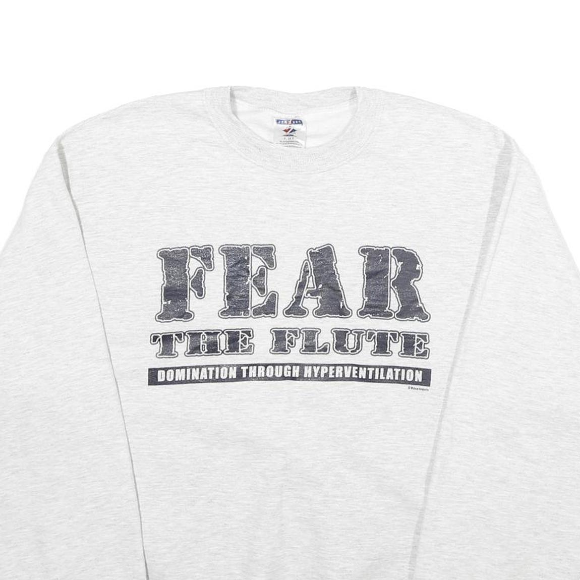 JERZEES Mens White Fear The Flute Cotton Blend Sweatshirt S Crew Neck Casual