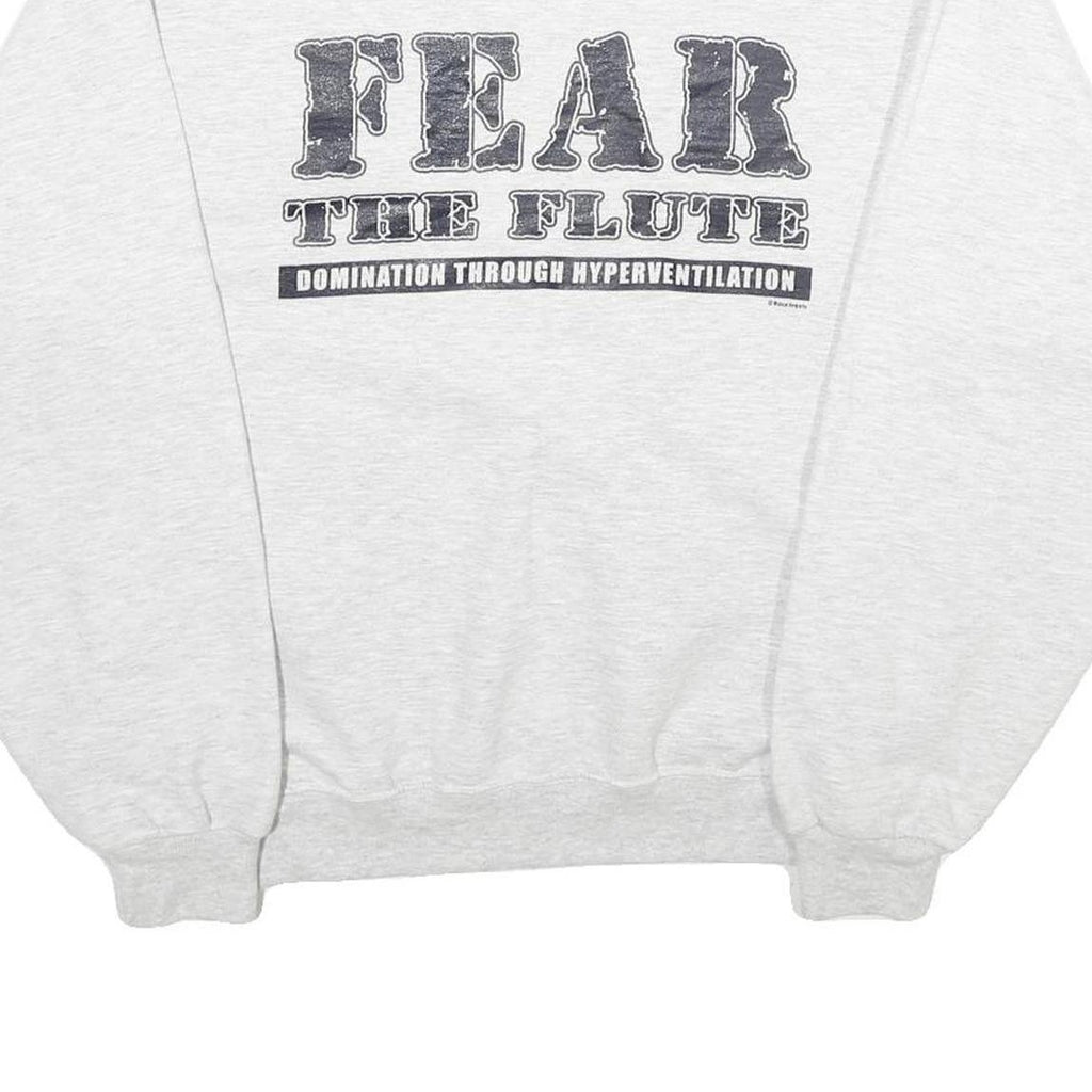 JERZEES Mens White Fear The Flute Cotton Blend Sweatshirt S Crew Neck Casual