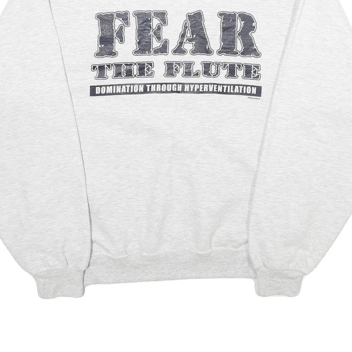 JERZEES Mens White Fear The Flute Cotton Blend Sweatshirt S Crew Neck Casual