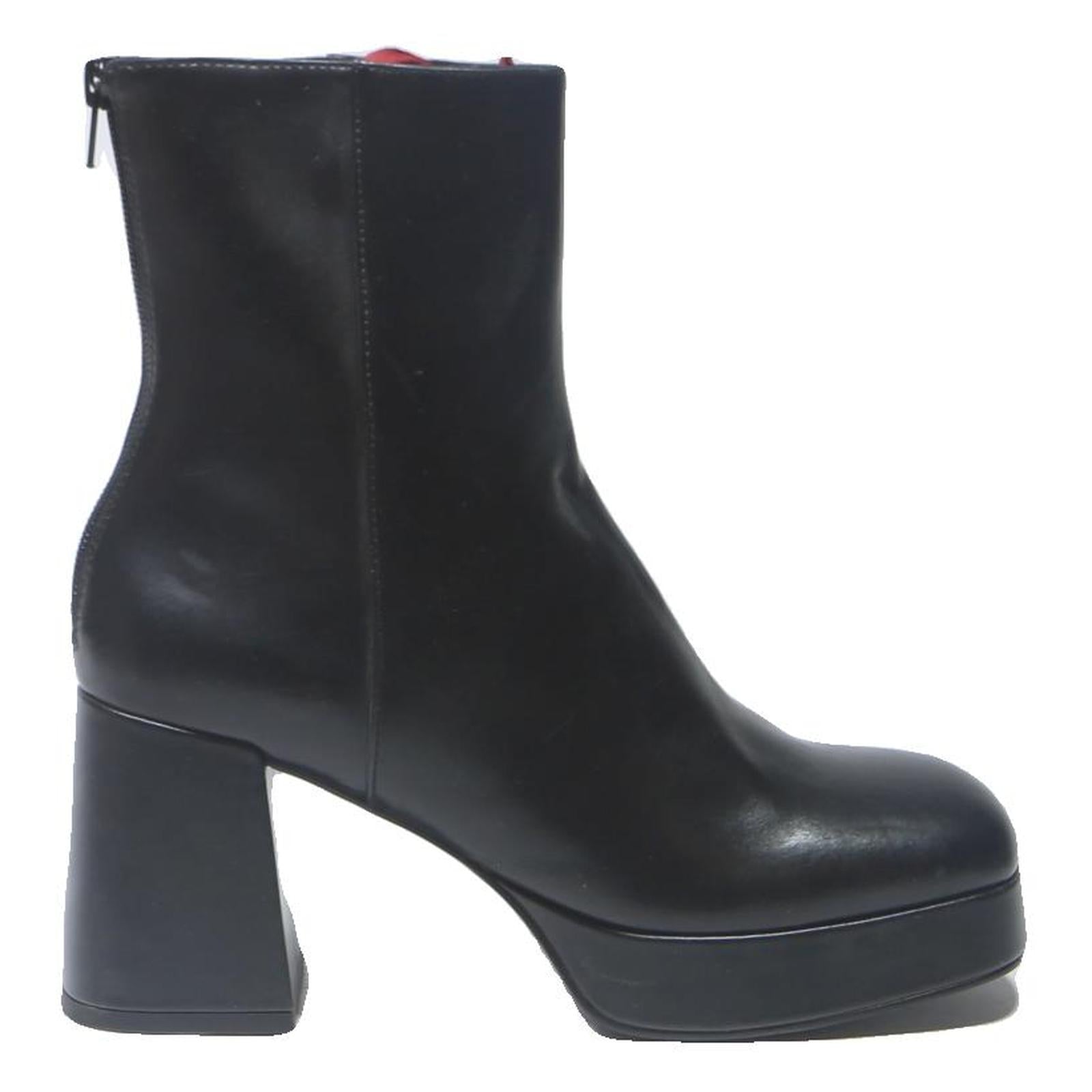 CHARLES & KEITH Womens Platform Ankle Boots Black Leather UK 3 Stylish