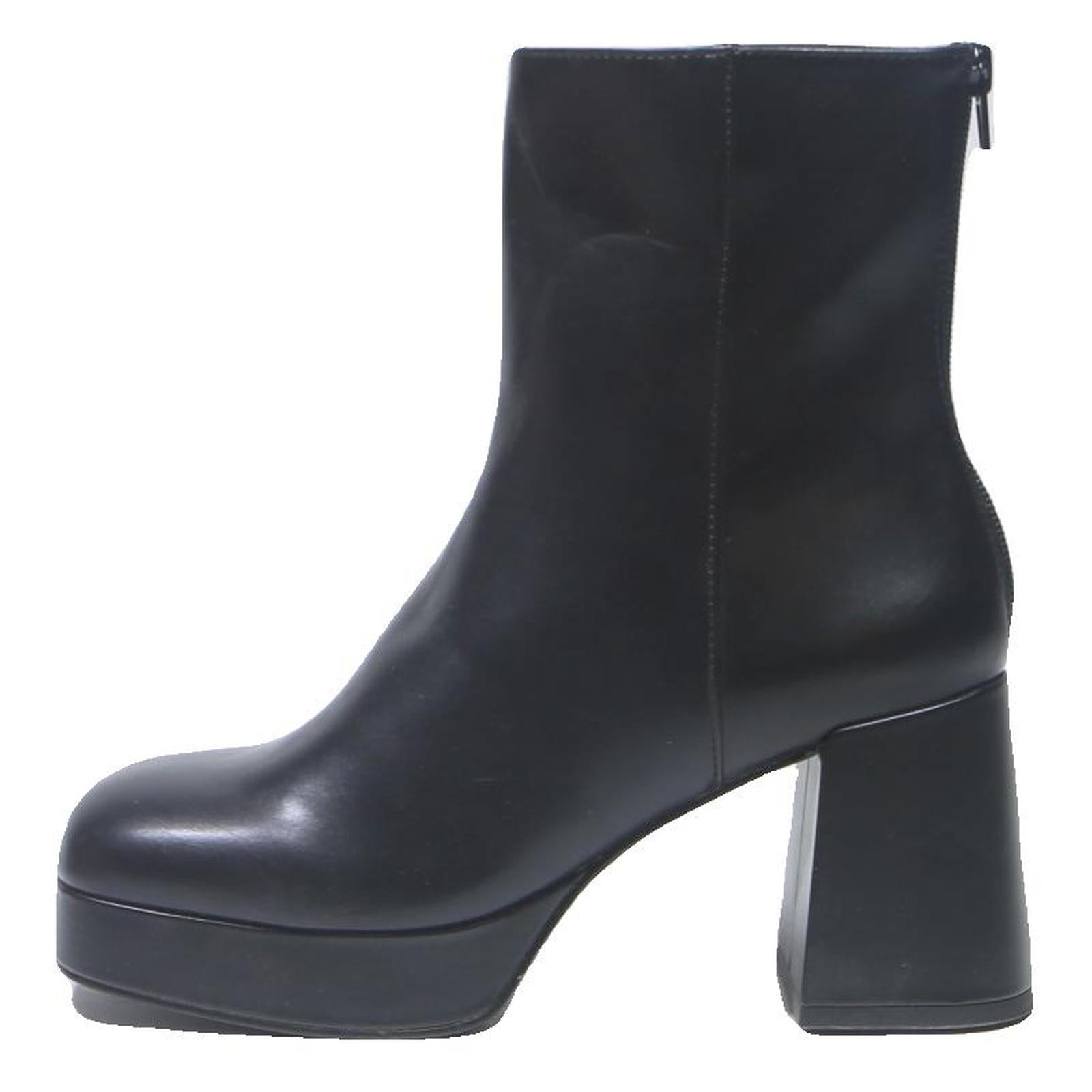 CHARLES & KEITH Womens Platform Ankle Boots Black Leather UK 3 Stylish