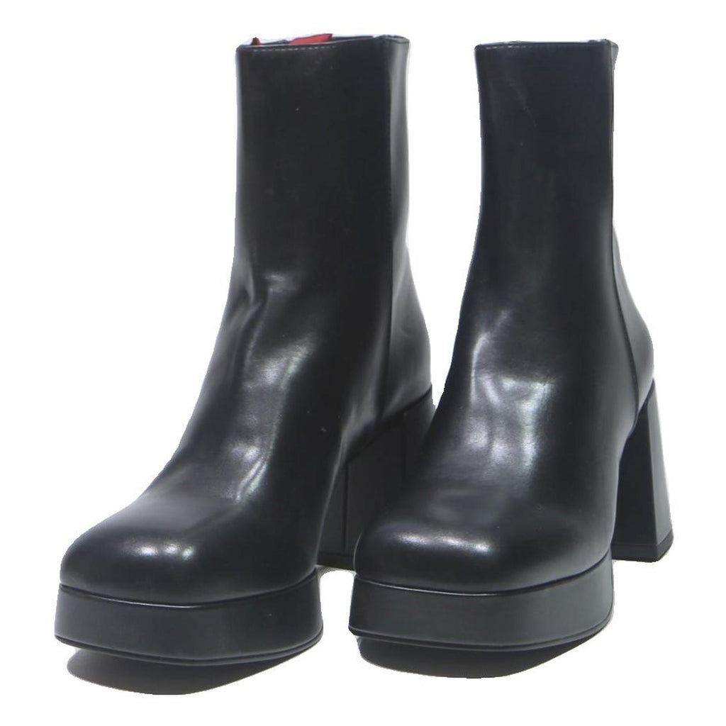 CHARLES & KEITH Womens Platform Ankle Boots Black Leather UK 3 Stylish