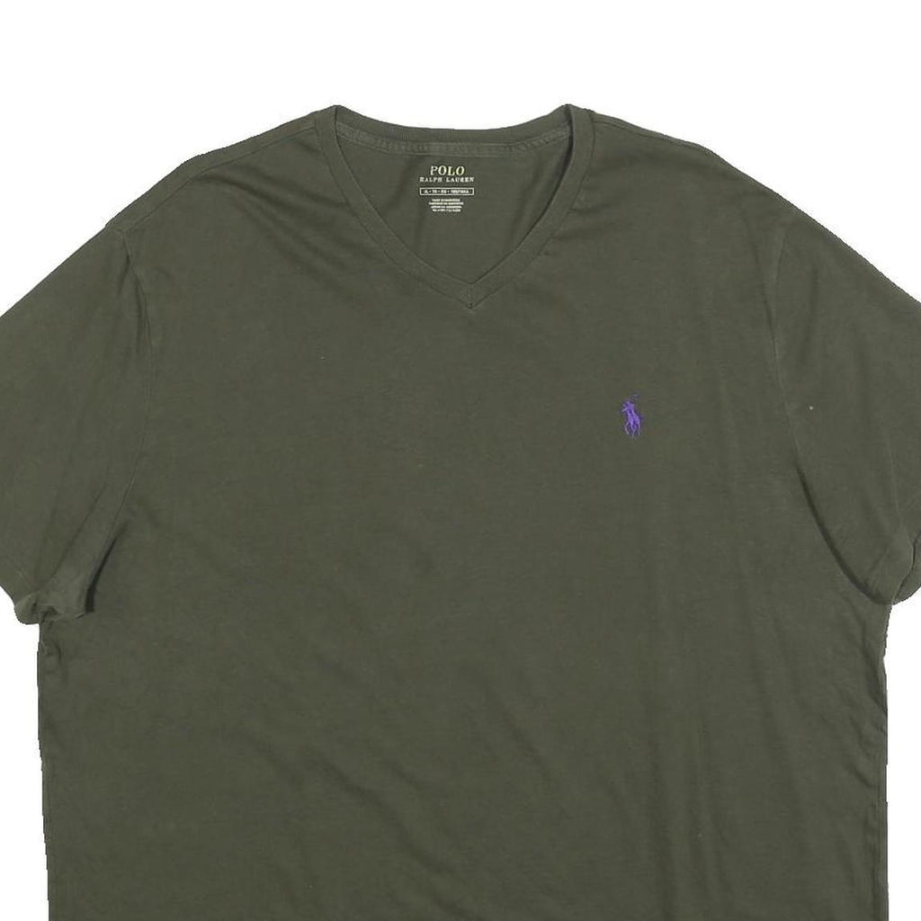 POLO RALPH LAUREN Mens Green V-Neck T-Shirt XL Cotton Blend Casual