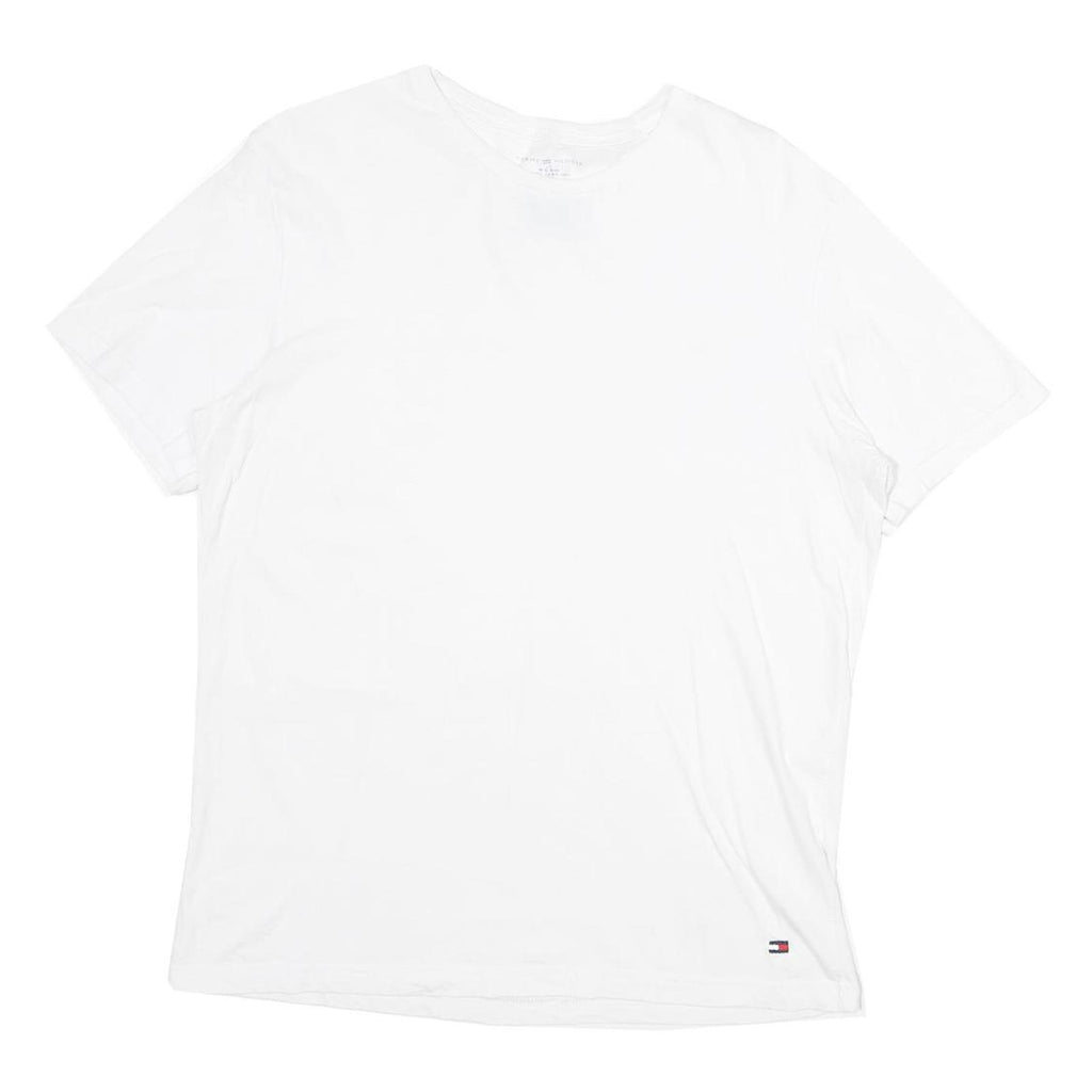 TOMMY HILFIGER Mens White L T-Shirt Short Sleeve Crew Neck Plain Cotton