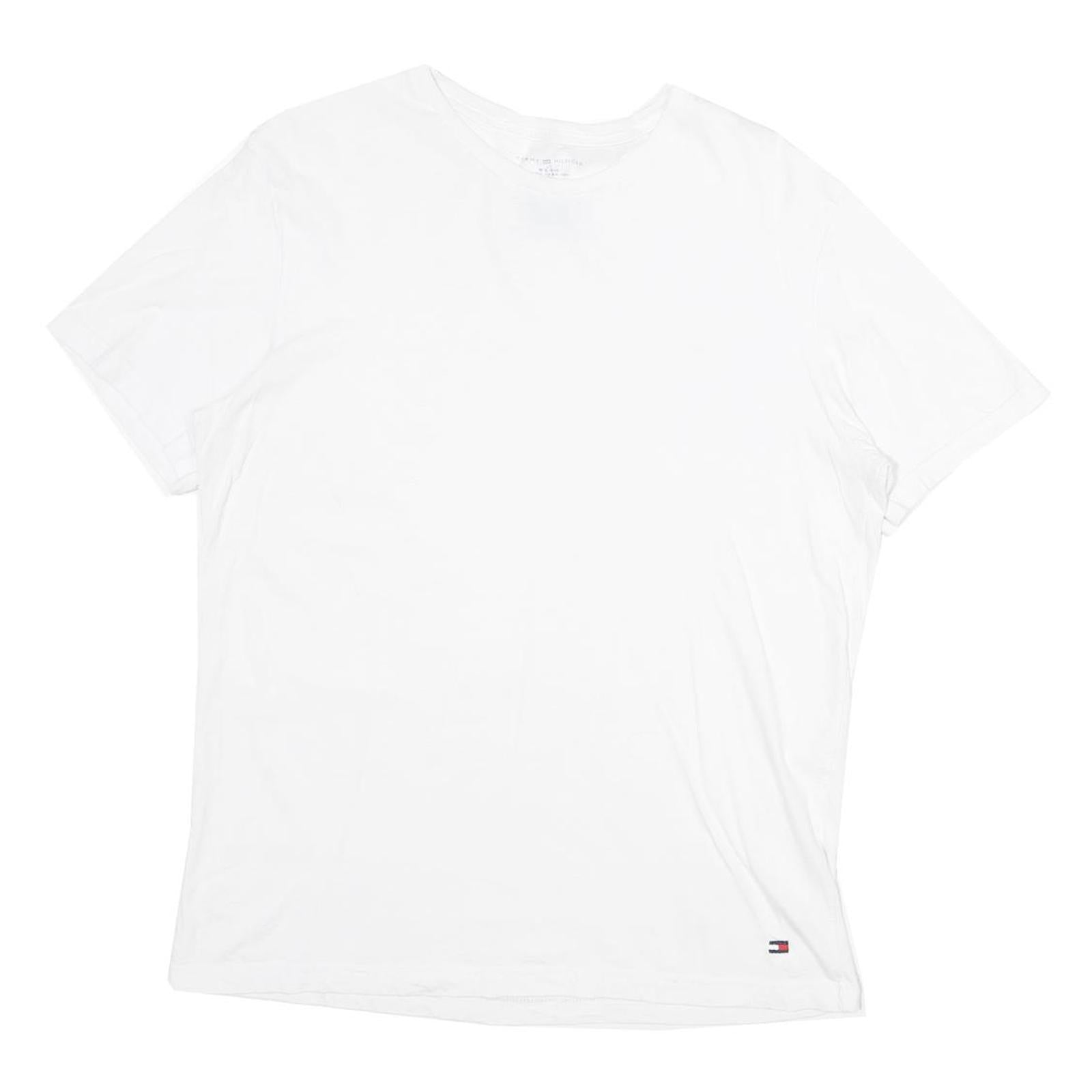 TOMMY HILFIGER Mens White L T-Shirt Short Sleeve Crew Neck Plain Cotton