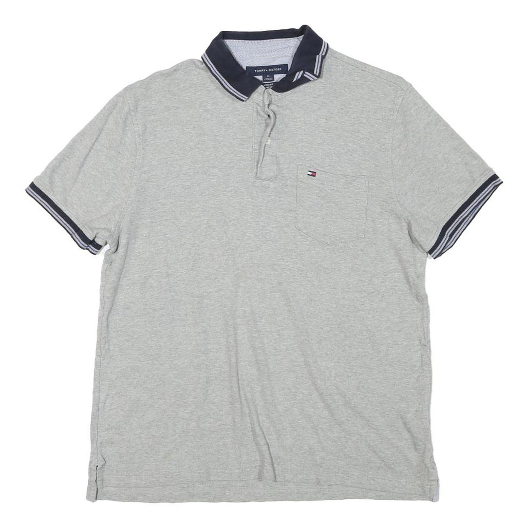 TOMMY HILFIGER Mens Grey Short Sleeve Plain M Polo Shirt Pocket Logo