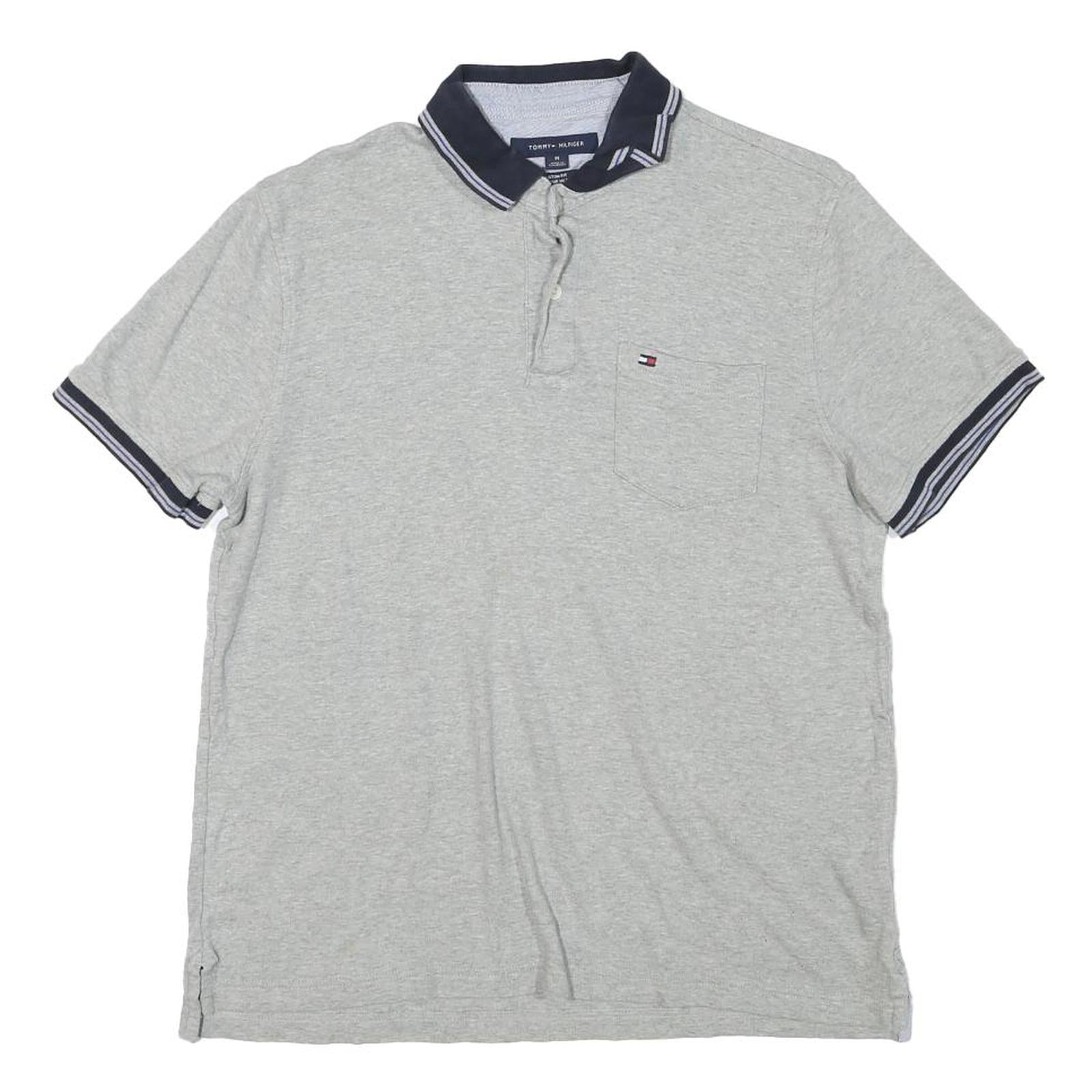 TOMMY HILFIGER Mens Grey Short Sleeve Plain M Polo Shirt Pocket Logo