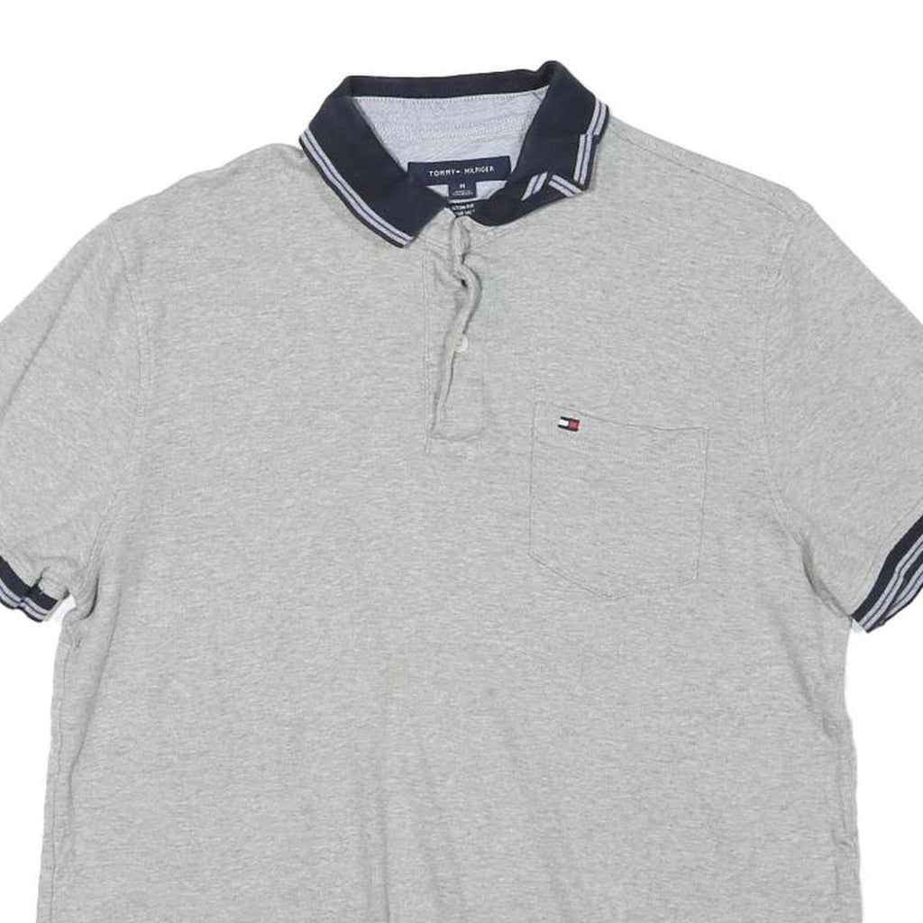 TOMMY HILFIGER Mens Grey Short Sleeve Plain M Polo Shirt Pocket Logo