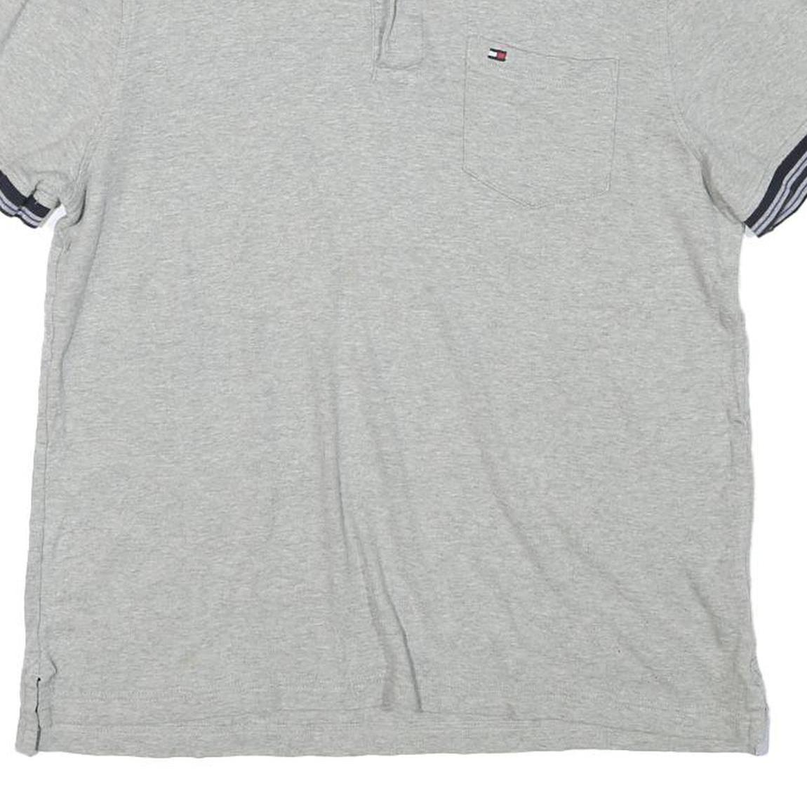 TOMMY HILFIGER Mens Grey Short Sleeve Plain M Polo Shirt Pocket Logo