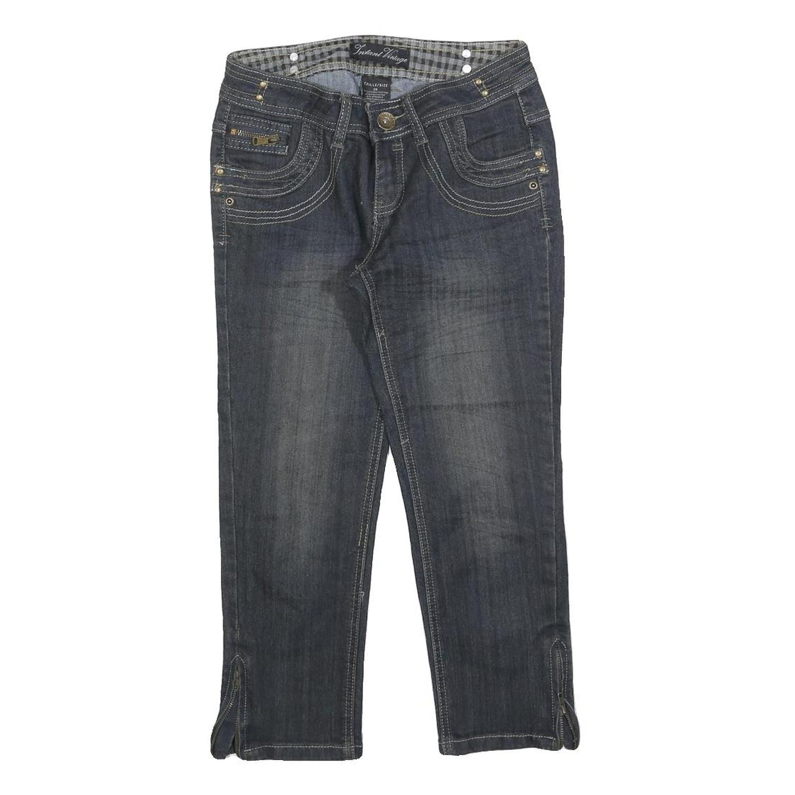 INSTANT VINTAGE Womens Regular Fit Blue Denim Jeans Cotton Zip W26 L21 Stylish